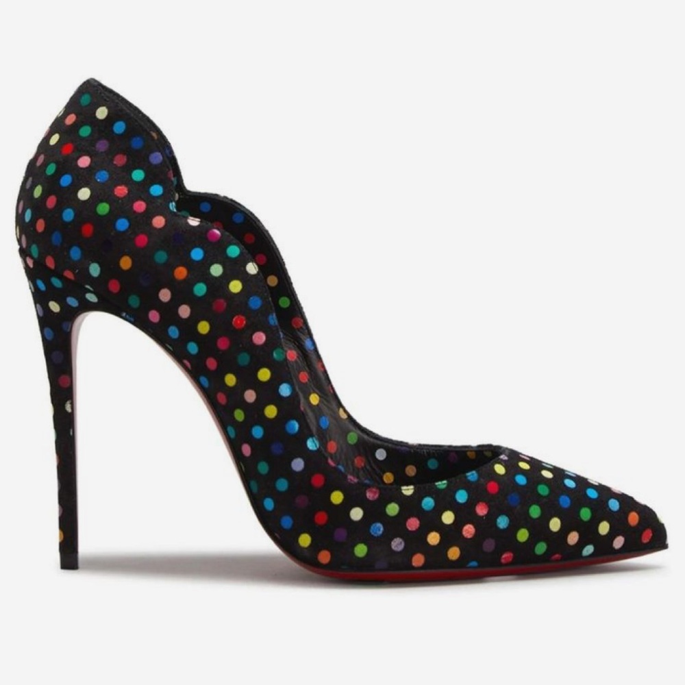 Christian Louboutin Hot Chick 100mm Suede Multi Polka Dot Scallop Pump Size 39 - Picture 16 of 16